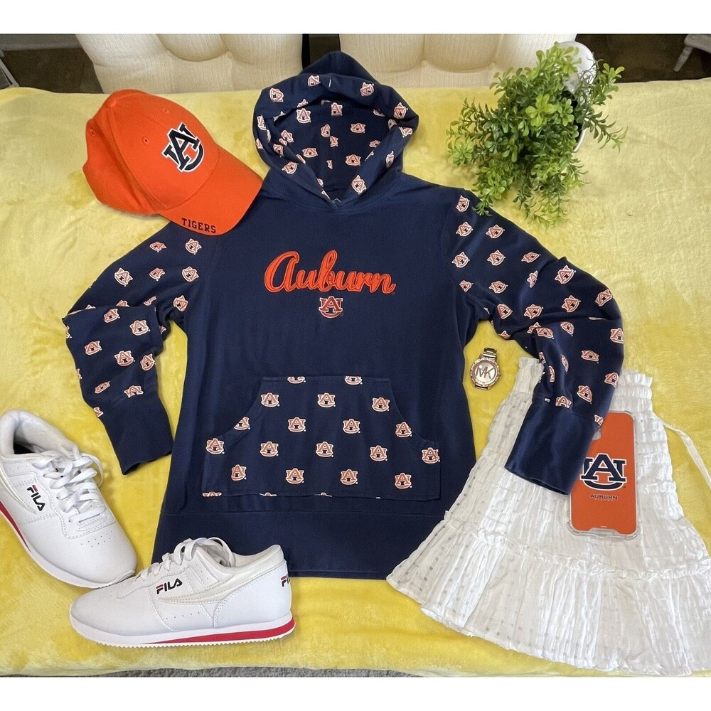 Auburn Tigers Team Logo Arch womenâs Hoodie Navy, Size M but it's Small.S